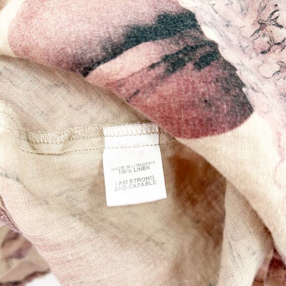 Flax Women Beachy Tropical Hydrangea Floral 100% Linen Short‎ Sleeve Top 18-20 - Picture 4 of 5